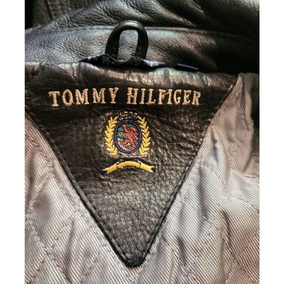 Vintage Tommy Hilfiger Coat Men's XL Black Leather Double Breasted Quilted - Picture 3 of 9